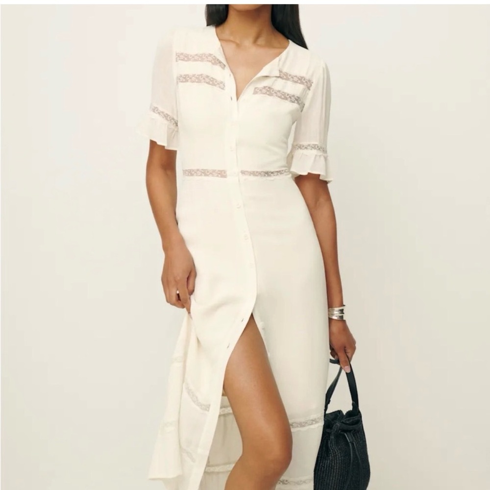 Reformation Elegant Cream Button-Down Dress